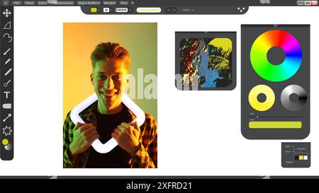 Photo processing using graphic editor. Interface of software for designers Stock Photo
