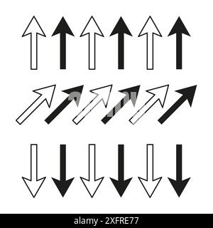 Arrow icon set. Black vector collection. Directional symbols design. Simple navigation elements. Stock Vector