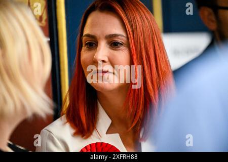 Melanie Onn, Labour candidate for the Great Grimsby and Cleethorpes Borough, during the General Election Count for the Great Grimsby and Cleethorpes Borough Constituency and Brigg and Immingham County Constituency, held at Grimsby Town Hall, Grimsby, UK. 4th July 2024.  Photo by Jon Corken Alamy Live News Stock Photo