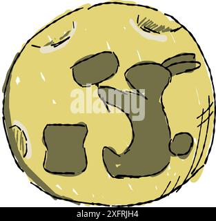 Freehand drawing illustration of the shadow of the rabbit reflected in the moon. Stock Vector