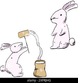 Freehand drawing illustration set of the rabbit. Stock Vector