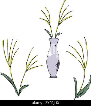 Silver grass freehand drawing illustration, variety set. Stock Vector