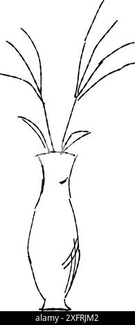 Line drawing illustration of the silver grass which entered the vase. Stock Vector