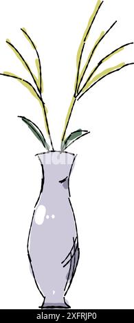 Freehand drawing illustration of the silver grass which entered the vase. Stock Vector