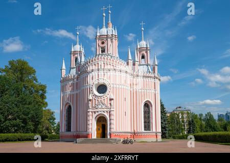 The ancient Church of the Nativity of John the Baptist (Chesme Church) on a sunny June day. Saint-Petersburg, Russia Stock Photo