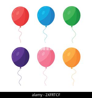 Bunch of Balloons flat vector illustration, flying ballon with rope for birthday, festive occasions, parties, weddings Stock Vector