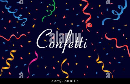 Colorful falling confetti vector banner with serpentine ribbons, luxury greeting background template Stock Vector