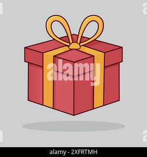 Red Gift Box with Yellow Bow, ribbon on top, isolated on white background Stock Vector