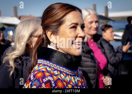 Nuuk, Groenland. 04th July, 2024. Queen Mary upon arrival to Nuuk in Greenland, Thursday, July 4, 2024. The royal couple officially visit Greenland from June 29 to July 6, 2024. The visit begins in Disko Bay and the royal couple then travel with Dannebrog south along Greenland's west coast. (Photo: Ida Marie Odgaard/Ritzau Scanpix) Credit: Ritzau/Alamy Live News Stock Photo