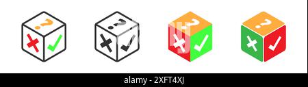 Cube with check mark, cross, and question mark icon. Colorful isometric design. Vector illustration Stock Vector