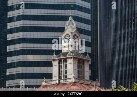 Distinctive Lau Pa Sat clock tower, a national monument in Singapore. Stock Photo