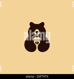 Bear Coffee Logo vector Illustration. Bear Drink Icon Stock Vector