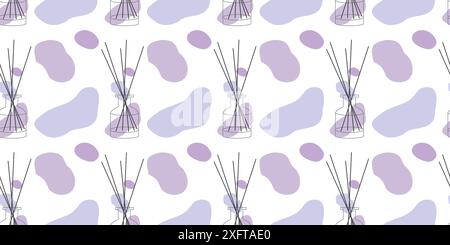 Home fragrances Seamless pattern, Glass bottles with aroma Bamboo sticks, Loop background with perfumes for home, flat linear design Diffusers isolate Stock Vector