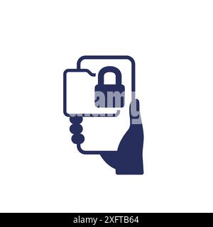 locked folder icon with smart phone in hand Stock Vector
