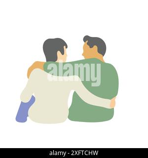 two men with friendship illustration vector hand drawn isolated on white background Stock Vector