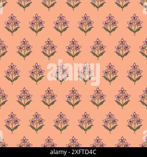 Traditional Ajrakh Pattern, Hand Block Print, Batik Print, Indian Textile Background, Floral Background, Kalamkari Print Stock Vector