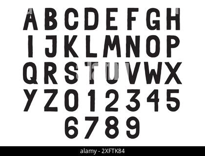 Hand drawn doodle font. Alphabets and numbers collection Stock Vector