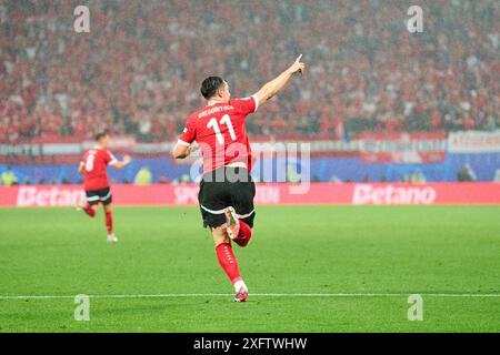 Michael Gregoritsch, AUT 11   scores, shoots goal , Tor, Treffer, Torschuss, 1-2 in the best of 16 match AUSTRIA  - TueRKIJE 1-2 of the UEFA European Championships 2024  on Jul 02, 2024  in Leipzig, Germany.  Photographer: ddp images / star-images Stock Photo