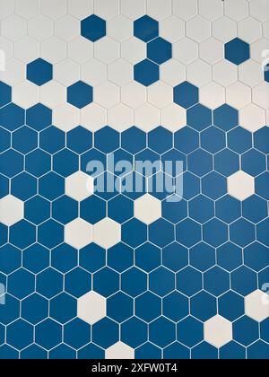 Blue and white hexagon tiles at CVG airport Stock Photo