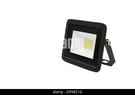 Close-up. Metal LED spotlight on a white background. Stock Photo