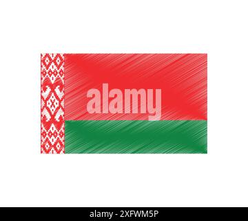 Flag of Belarus country. Happy Independence day of Belarus. Belarus flag sketch illustration. Stock Vector
