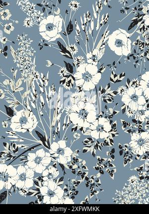 Flowers seamless pattern. vector illustration. Abstract flowers, floral vector with leaves Stock Vector