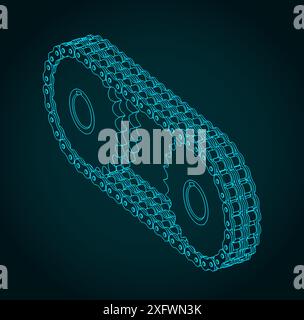 Isometric technical drawing of a double chain drive Stock Vector