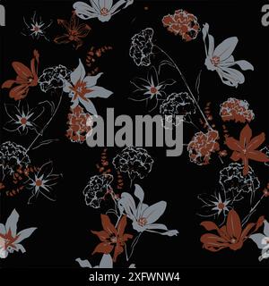 Flowers seamless pattern. vector illustration. Abstract flowers, floral vector with leaves Stock Vector