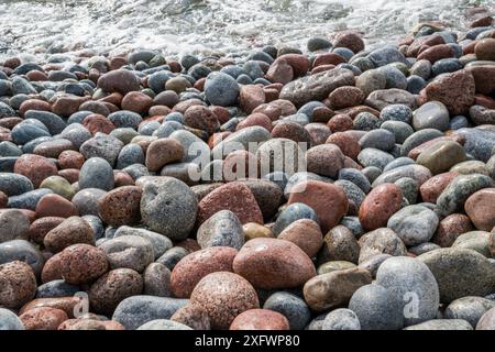 Colorful beach pebbles near seashore at beach Stock Photo