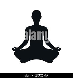 Silhouette of abstract bald man sitting in lotus pose on lotus flower ...