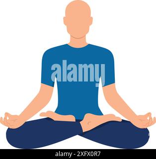 Abstract bald man sitting in lotus pose. Meditating male isolated on white background. International yoga day. Vector illustration Stock Vector