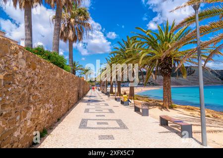 Praia da Luz promenade Portugal with palm trees by beach the Algarve near Lagos Stock Photo