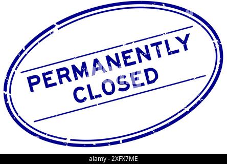 Grunge blue permanently closed word oval rubber seal stamp on white background Stock Vector