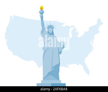 Statue of Liberty on USA map background. USA country symbol stock vector illustration Stock Vector