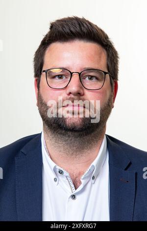 Brussels, Belgium. 04th July, 2024. Vooruit's Brent Meuleman poses during a photoshoot, Thursday 04 July 2024, at the Chamber at the federal parliament in Brussels. BELGA PHOTO KURT DESPLENTER Credit: Belga News Agency/Alamy Live News Stock Photo