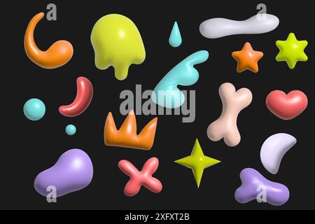 A collection of vector 3D plastic shapes. 3D set on black background vector Stock Vector