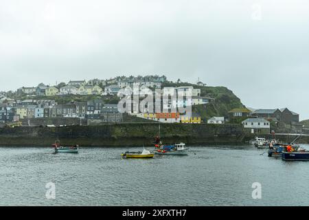 Walk in typical English rainy weather through the small fishing village of Mevagissey - Cornwall - United Kingdom Stock Photo