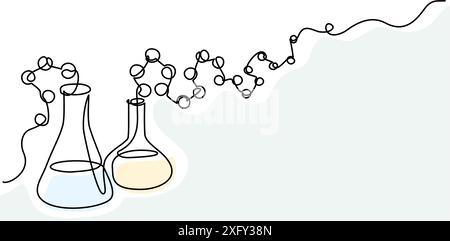 Chemistry retorts equipment with molecules concept. Stock Vector
