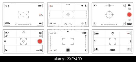 Camera viewfinder ui. Photo and video recording screen interface of camera, dslr video camera and camcorder viewfinder graphic elements. Vector Stock Vector