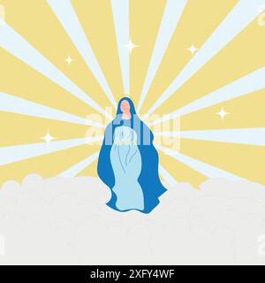 Holy Blessed Virgin Mary or Mother of God. Assumption of Mary.Vector illustration for Christian and Catholic communities. Stock Vector