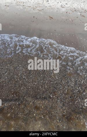 Sea water and sand with small shells and stones on the beach at the Baltic Sea in Markgrafenheide, Germany Stock Photo