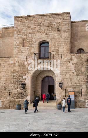 Visitors in front of the main entrance of the Royal Palace La Almudaina, Palma, Mallorca, Balearic Islands, Spain, Europe Stock Photo