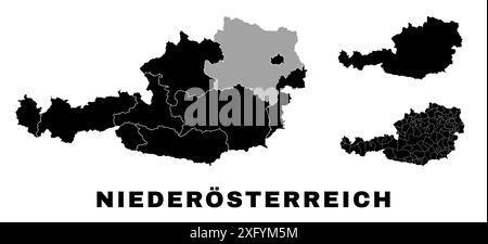 Lower Austria map, Austrian state. Austria administrative division, provinces, boroughs, and municipalities. Stock Vector