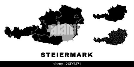 Styria map, Austrian state. Austria administrative division, provinces, boroughs, and municipalities. Stock Vector