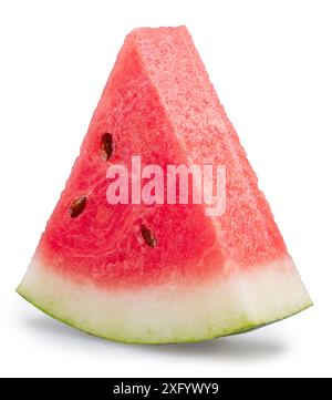 Watermelon triangle slice with seeds isolated on white background. Clipping path. Stock Photo