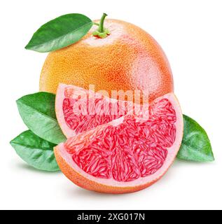 Grapefruit with leaf and grapefruit slices on white background. File contains clipping path. Stock Photo