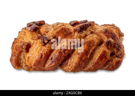 Braided bun with whole pecans isolated on white with clipping path included Stock Photo