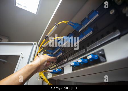 fiber optic with servers in a technology data center Stock Photo