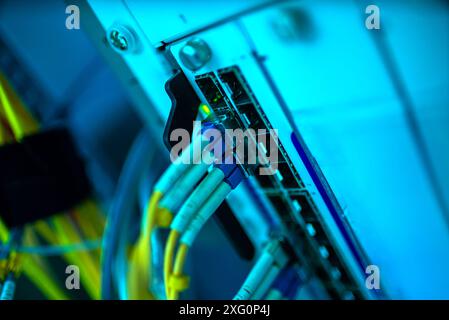 fiber optic with servers in a technology data center Stock Photo