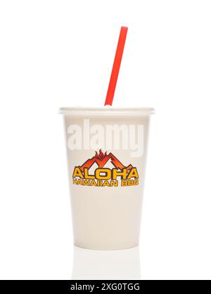 IRVINE, CALIFORNIA - 5  JULY 2024: A drink cup from Aloha Hawaiian BBQ restaurant. Stock Photo
